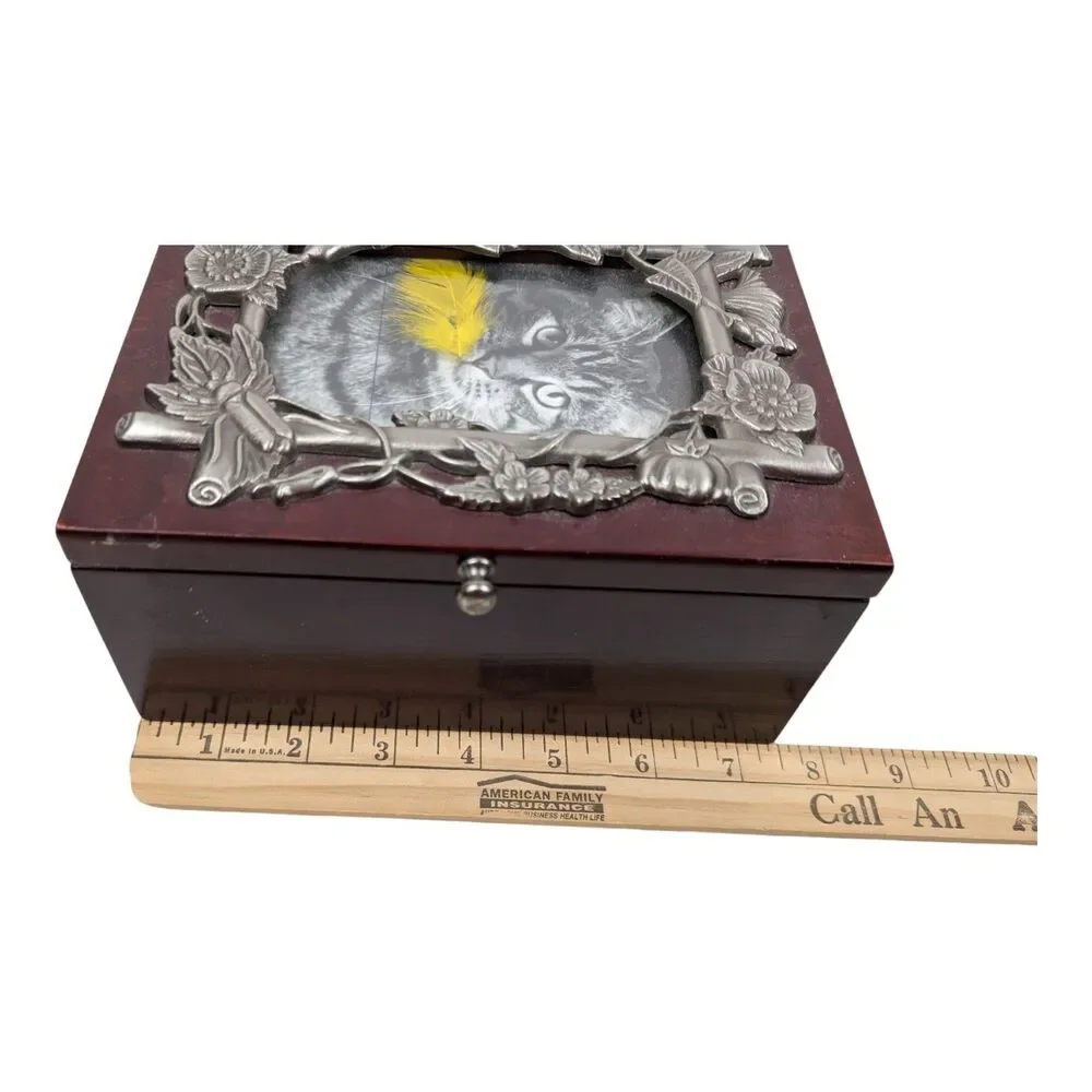 Jewelry Box Cherry Wood w/ Mirror‎ and Lift Tray Felt Inside replaceable photo
